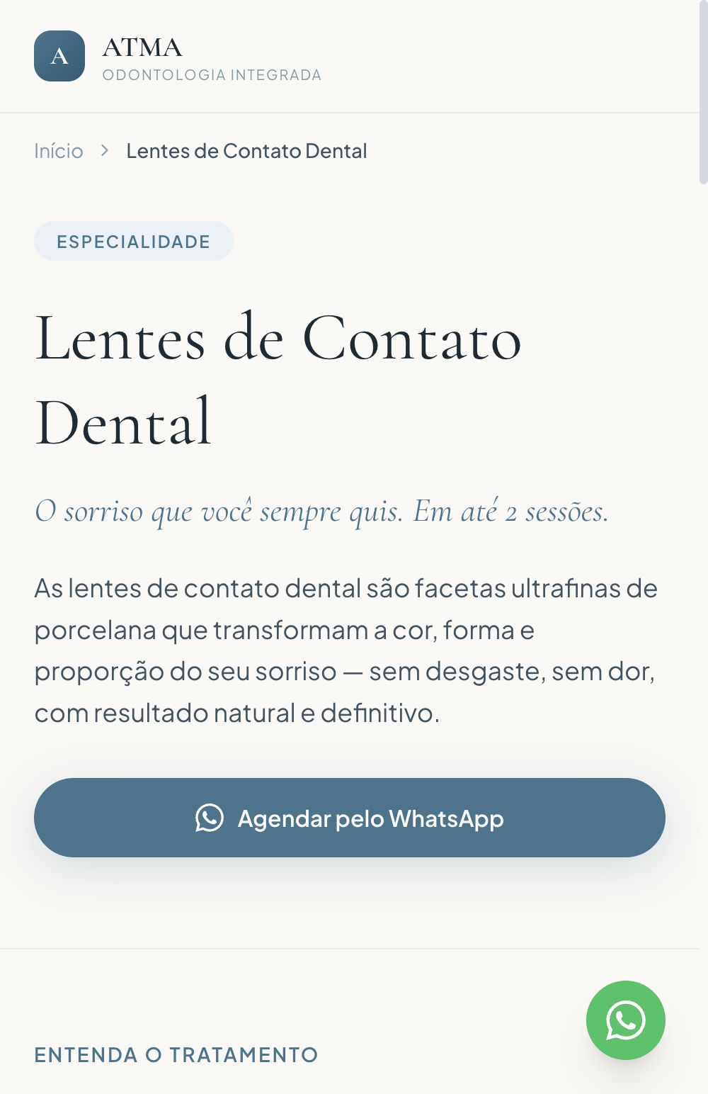 Página de tratamento, Lentes de contato dental
